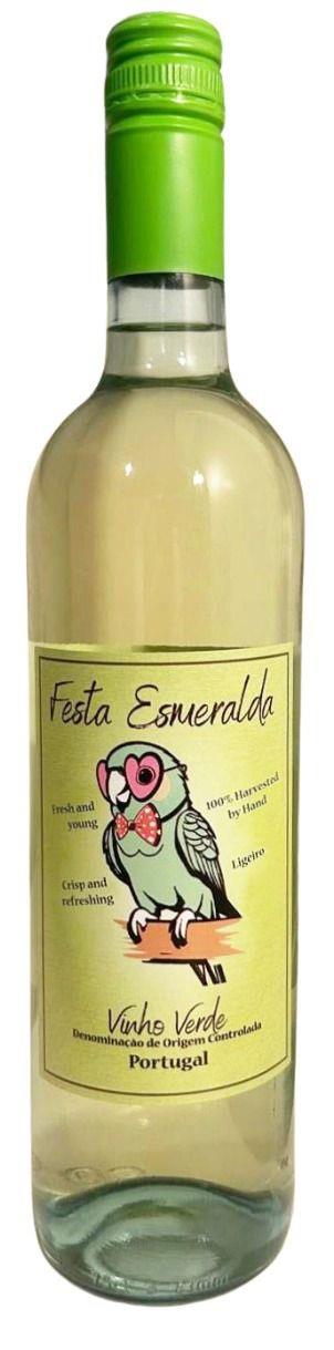 Festa Esmeralda wine bottle with green cap and an illustrated bird on the label